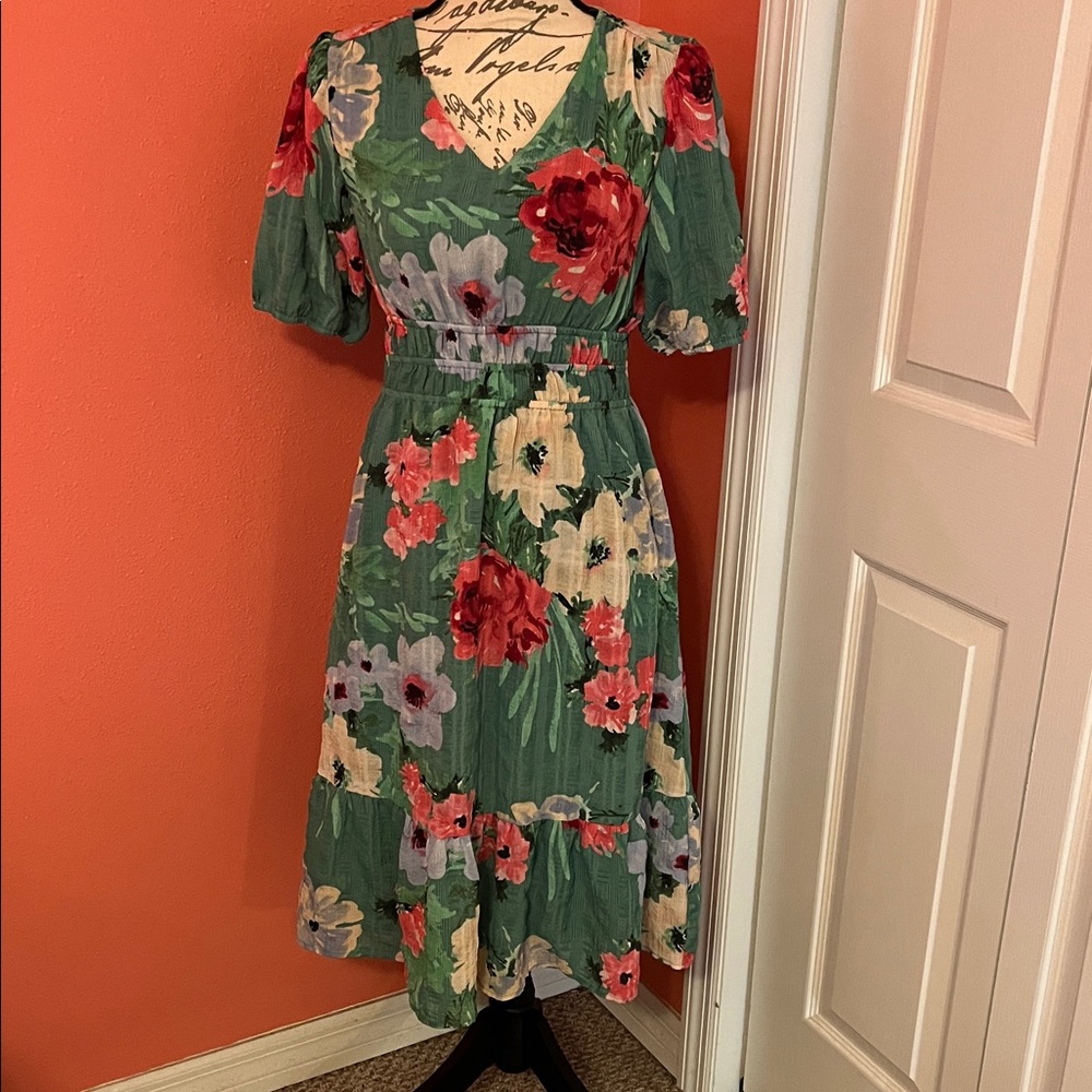 Luxology Green and Pink Floral Dress